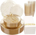 Rubtlamp 175 Pcs Gold Glitter Plastic Plates, Hammered Disposable Plates Set by Rubtlamp