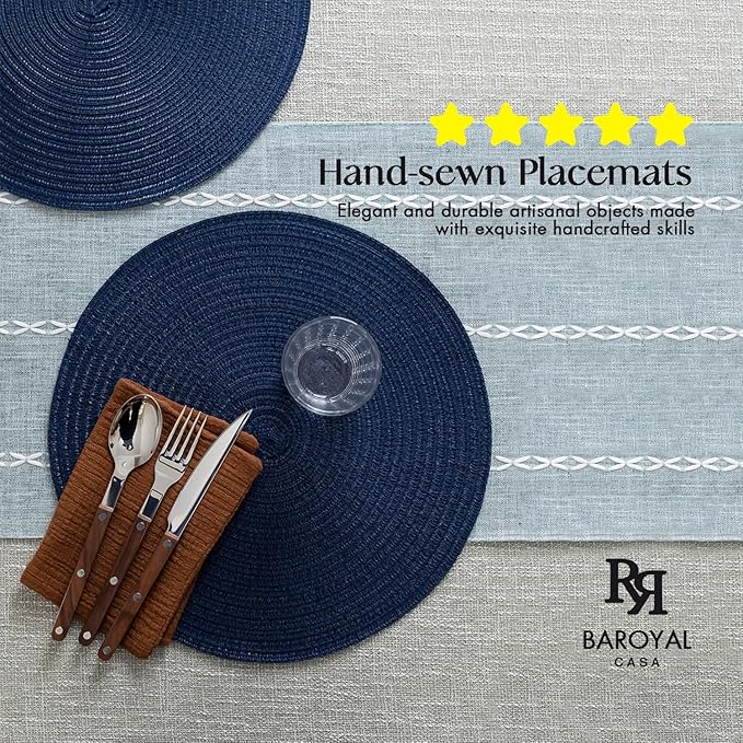 Round Placemats Set of 12 Woven Placemats Washable Braided Table Mats for Dining Table Heat Resistant Non-Slip Circle Place Mats(Navy Blue)