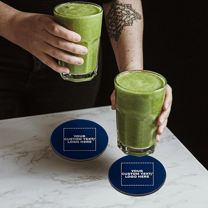 50 Round Foam Bud Coasters Pack, 4 inch - Customizable Text, Logo - PU Foam, Party Favor - Navy Blue