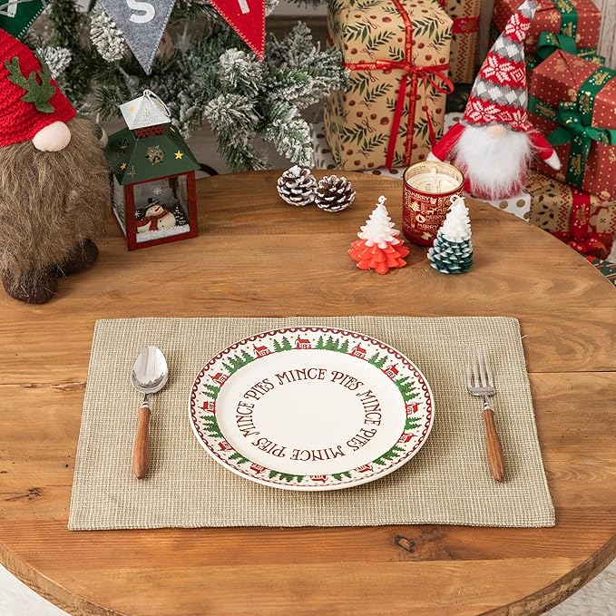 Kevin Textile Burlap Linen Placemats Set of 6 Heat Resistant Dining Table Place Mats Washable Kitchen Table Mats for Dinning Party Holiday Indoor Outdoor, 13 x19 inches, Light Beige