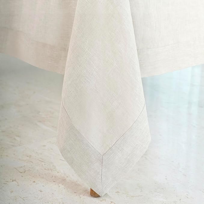 D'Moksha Homes Linen Tablecloth 60 x 108 Inch - 100% Pure Linen Light Natural Tablecloth for Rectangle Tables - Machine Washable Table Cloth for Valentines, Spring, Easter