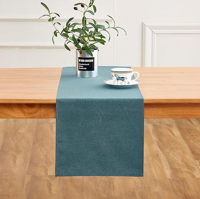 Dark Green Table Runner 13 x72 Inches Long, Cotton Linen Farmhouse Style Seasonal Table Linen for Kitchen Dining Coffee Table Parties Wedding Home Decor (13” x 72”, Dark Green)