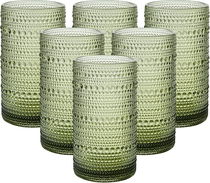 Vintage Glassware Drinking Glasses Set of 6, 16oz Hobnail Glass Cups, Embossed by HEFBCOMK