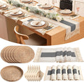 6 Sets Boho Decoration Placemats Round Woven Placemats, Cloth Napkins, Wood by Gandeer