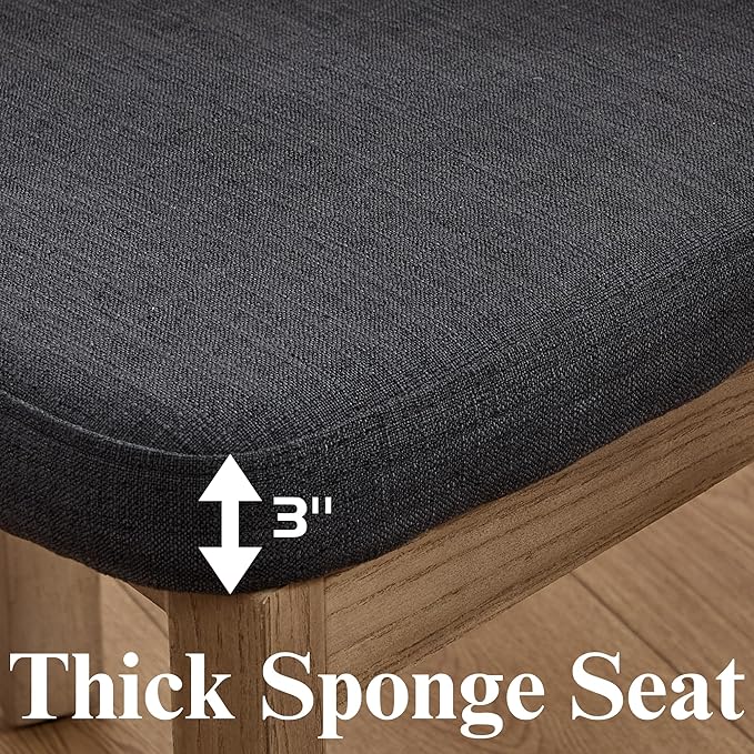 Linen Dining Chairs Set of 4, Mid Century Modern Upholstered Dining Room Chairs with Curved Back, Armless Kitchen Chairs for Living Room/Restaurant/Balcony/Bedroom/Home Desk/Task, Grey