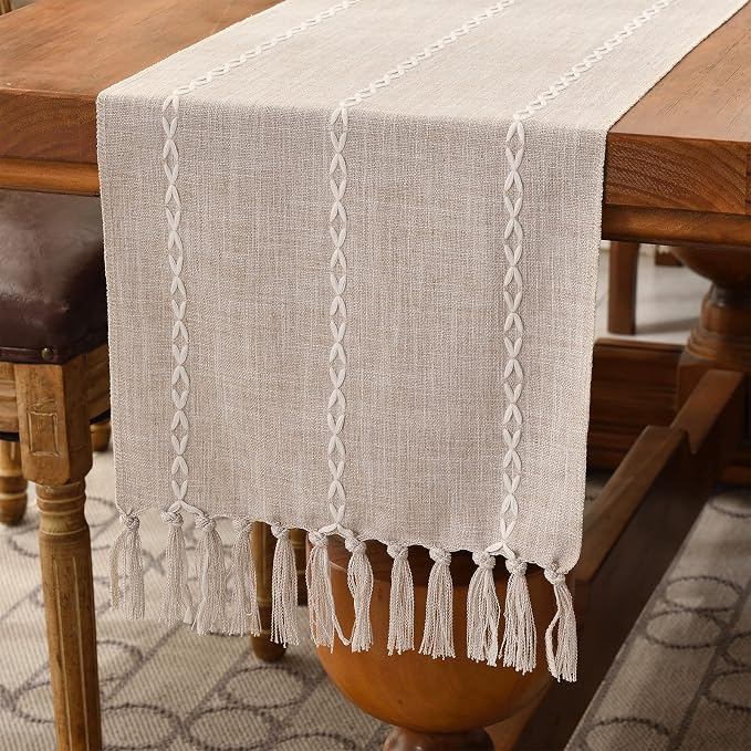 Wracra Rustic Linen Table Runner, Light Coffee Table Runners 36 inches Long | by Wracra