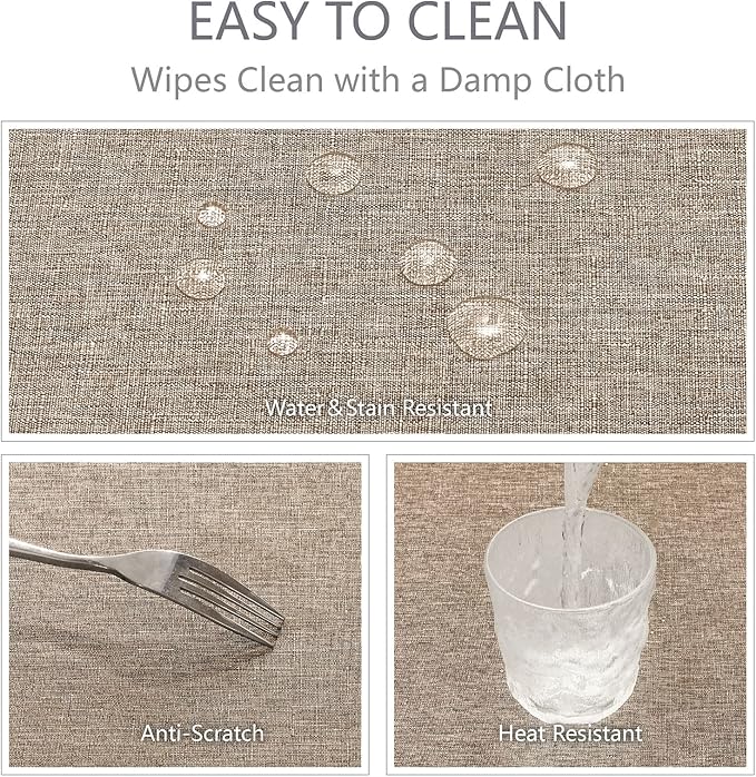 Rectangle Tablecloth Linen Textured Waterproof & Stain Resistant Table Cloth Wrinkle Free Decorative Fabric Farmhouse Table Cover for Dining/Party/Buffet/Wedding, 60 x 144 Inch, Mocha