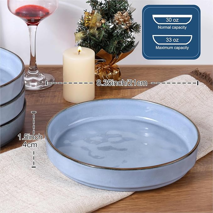LIANYU Pasta Bowls Set of 4, 8.25’’ Wide Shallow Salad Serving Plate | - Image 2