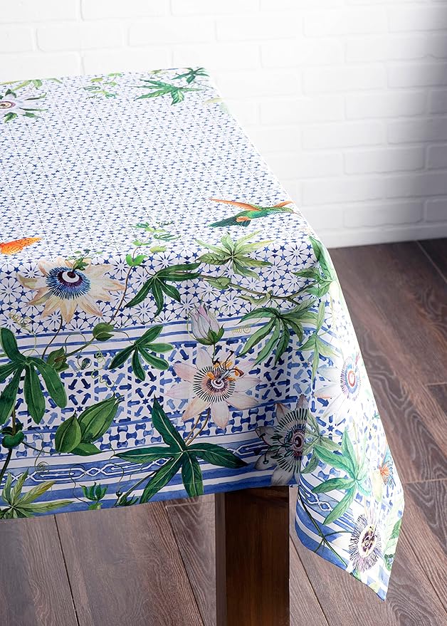 Maison d' Hermine Table Cloth Rectangle Table 100% Cotton 70 x 108 Inches Tablecloth Reusable Decorative for Dining Room Farmhouse Home Valentines Day Decorations Spring Summer - Passiflora