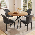 45.3 Inch Round Dining Table Set for 4, Mid Century Modern Small Kitchen Coffee Set for Dining Room Kitchen Apartment (Oak Table + 4 Black Chairs)