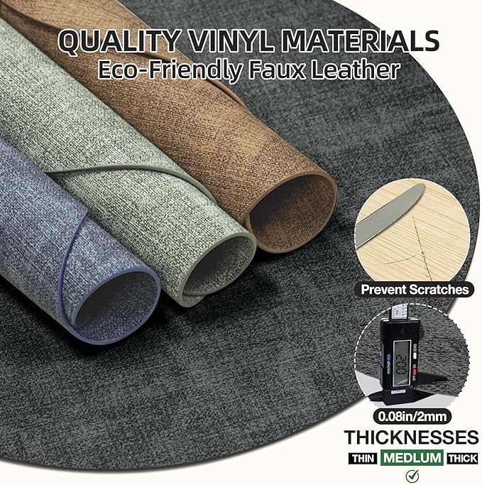 15 inch Faux Leather Round Placemats Set of 6 Non-Slip Washable Wipeable Table Mats, Heat Resistant Waterproof Oilproof Black Place Mats for Kitchen, Dining, Party, Indoor, Outdoor