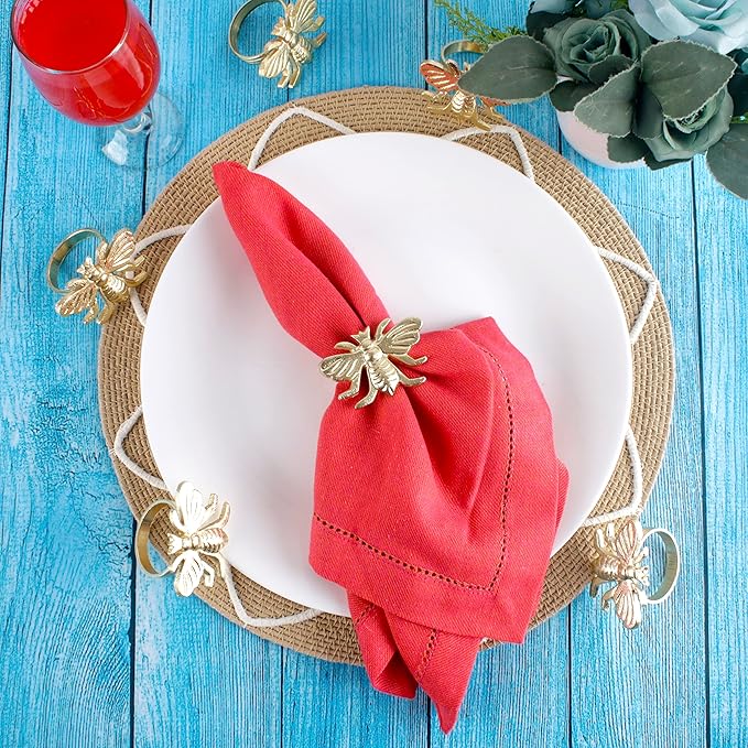 CLEENTABLE Elegant Bee Napkin Rings Set of 12 - Decorative Metal Napkin Rings Holiday Napkin Holders for Table Settings, Special Occasions, Decor & Gift Giving Ideas (Gold)