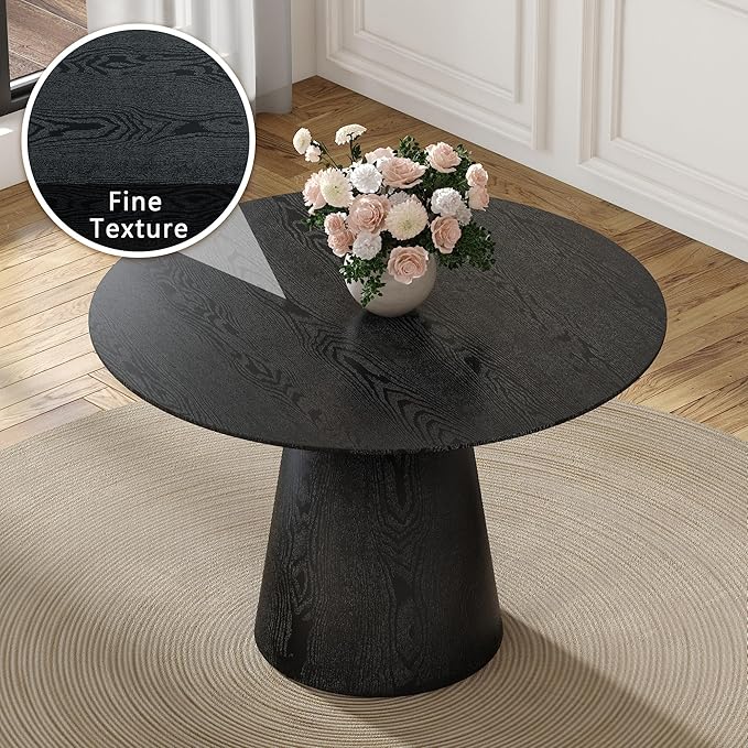 Round Dining Table Set for 4, 45" Modern Faux Marble Kitchen Table and Upholstered Chairs, 5 Piece Small Circle Dinette Set for Dining Room, Kitchen (Black Set)