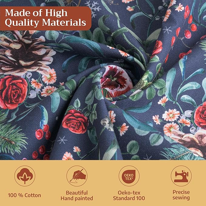 Maison d' Hermine Table Cloth Square Table 100% Cotton 54 x 54 Inches Fall Tablecloth Reusable Everyday Use for Thanksgiving Christmas Decorations Dining Farmhouse Party (Christmas Joy)
