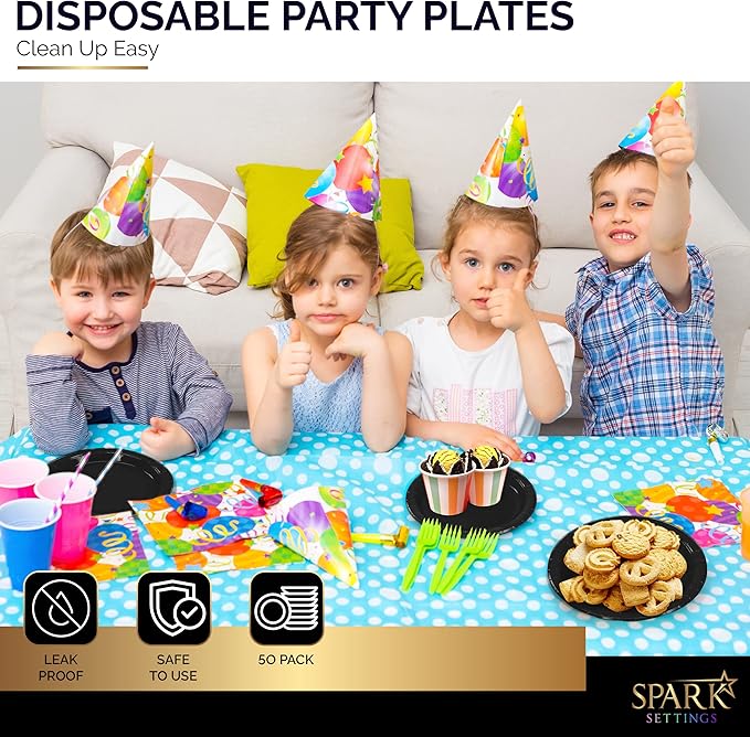 Disposable Paper Plates Black, 7 Inch Paper Dessert Plates, Strong and Sturdy Disposable Plate for Party, Dinner, Holiday, Picnic, or Travel Party Plate, Pack of 50