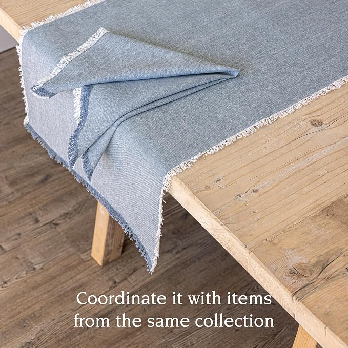 Over&Back 18x90 Woven Frayed Chambray Cotton Table Runner - Image 3