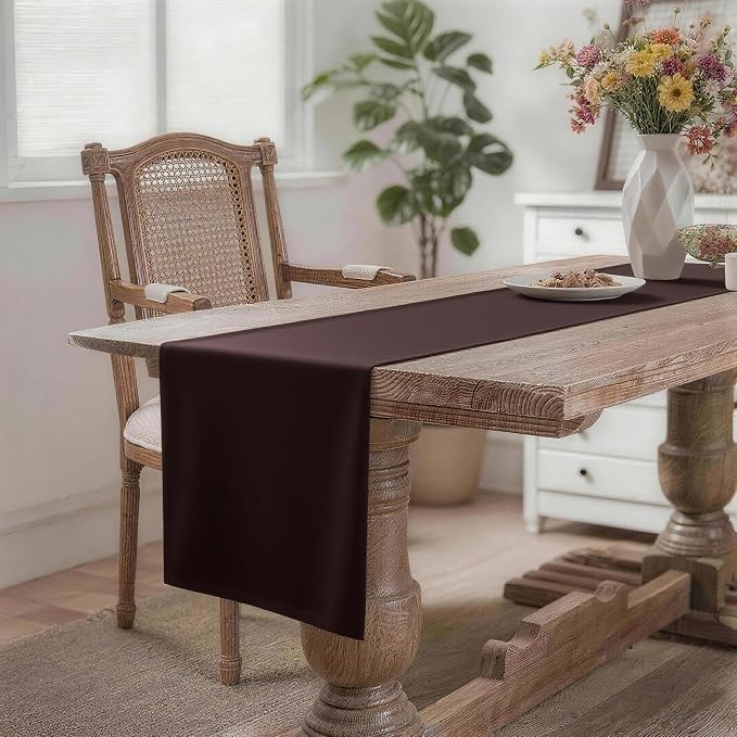 MEANMOY Brown Table Runner 90 Inches Long Waterproof Washable Table Runners | - Image 2