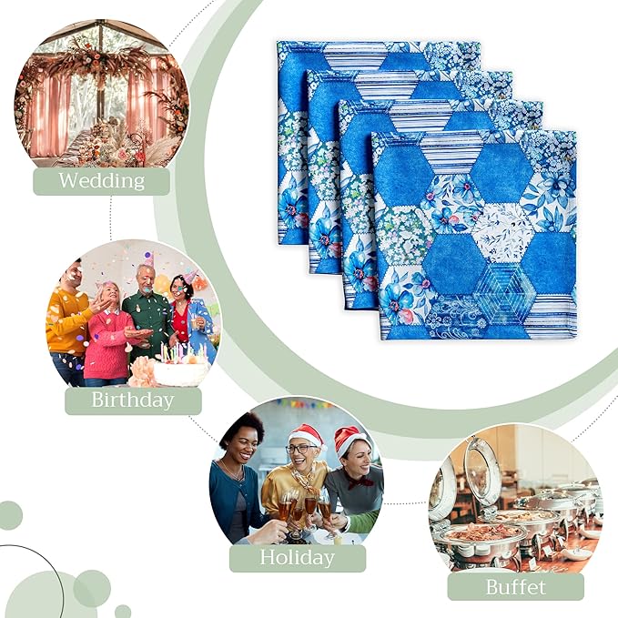 Maison d' Hermine Cloth Napkins Set of 4 100% Cotton Everyday Reusable Square Napkins Cloth Washable Dinner Party Wedding Restaurant Valentines Day Decorations Spring/Summer (Summer Blues, 20" x 20")