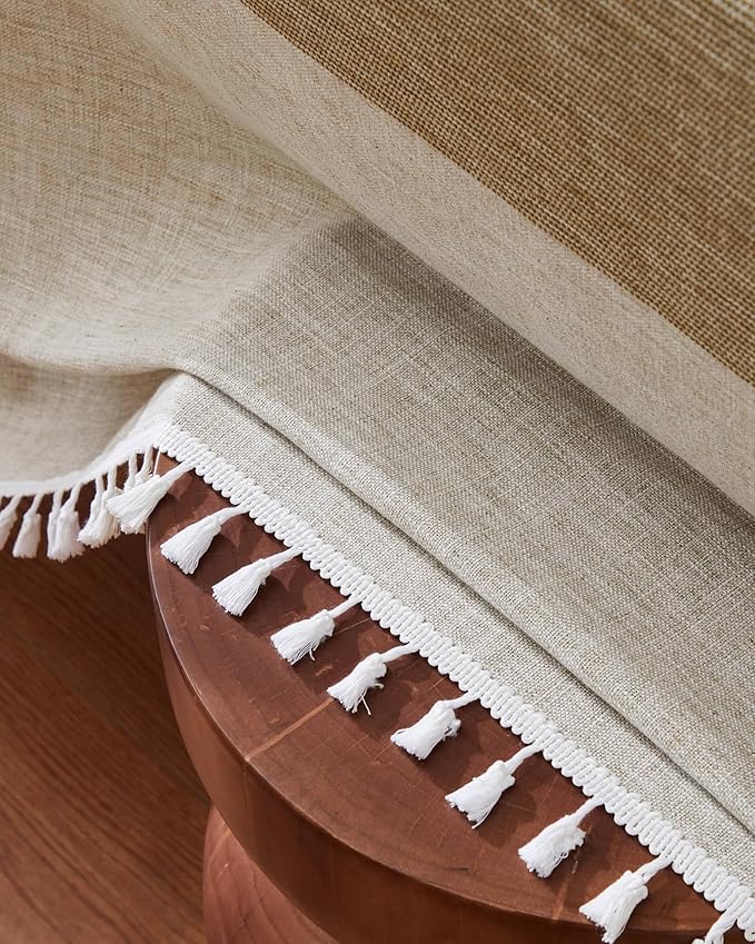 ZeeMart Contrast Linen Table Cloth Rectangle Table Cloths 60x84 Inch Mid-Stripe Brown, Farmhouse Style Heavy Weight Beige Tablecloth, Water Resistant Burlap Tablecloths
