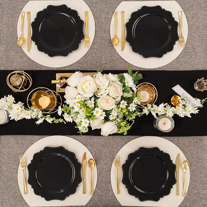 COLOSUS 60pcs Black Plastic Party Dinner Plates - 9.5 Inch- Heavy Duty Disposable Plastic Dinner Plates for Party Wedding Birthday and Everyday Use