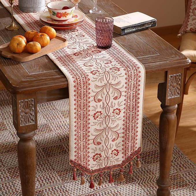Designer Vintage Linen Long Table Runner, Floral Pattern, Dining Table - Image 2