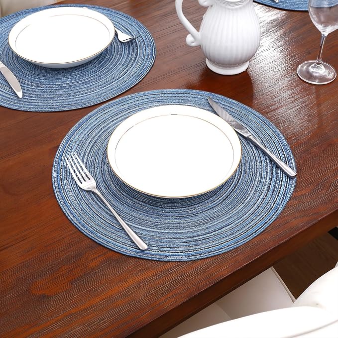 SHACOS Round Braided Placemats Set of 8 Circle Place Mats Cotton Polyester - Image 2