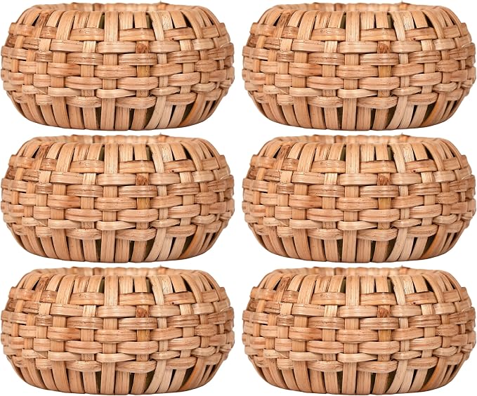 Natural Cane Napkin Rings Set of 6, Handwoven Table Decor, Bohemian Coastal by ALPHALivingHOME
