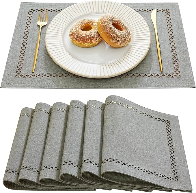 Farmhouse Burlap Place Mats, 12 x 18 Inch | Double Layer, Thick Textured by Aoztio