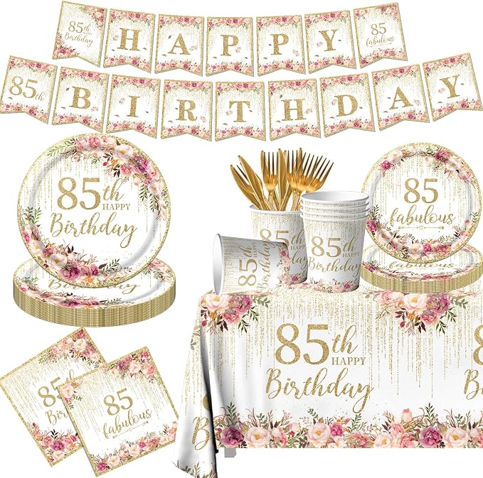 85th Birthday Party Tableware, Includes Plates, Tablecloth by Unknown