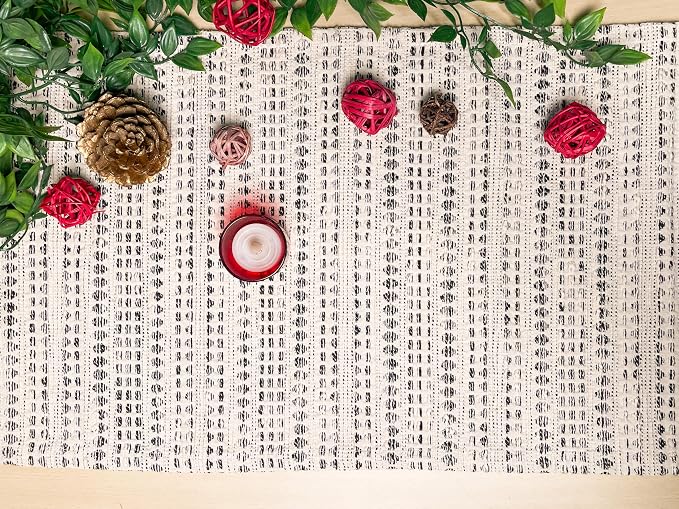 Decorative Lana Table Runner, Ivory & Black - Image 5