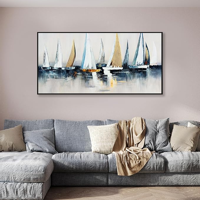 Canvas Wall Art Abstract Wall Decor Sailboat Picture Framed Artwork Modern Aesthetic Suitable for Living Room Bedroom and Office Home Wall Decor 20"x40"