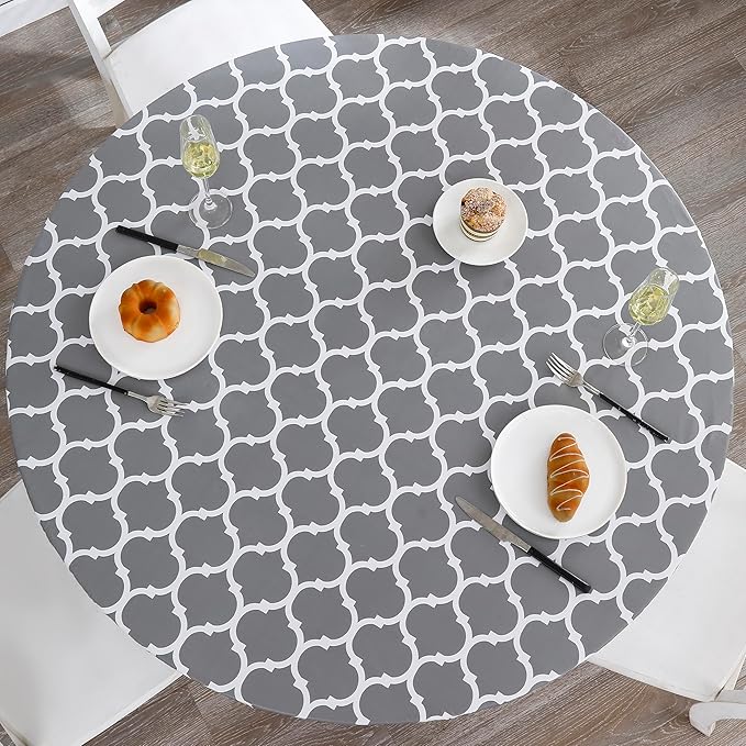 Walrus Round Vinyl Fitted Tablecloth with Flannel Backing Elastic Edge Design Table Cover Waterproof Oil-Proof PVC Table Cloth Stain-Resistant Best for 32"-36" Round
