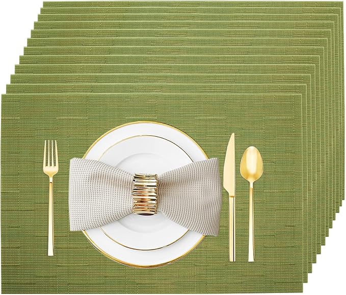 Green Vinyl Placemats Set of 12, Heat Resistant Table Placemats | 18x12 inch by Uolr