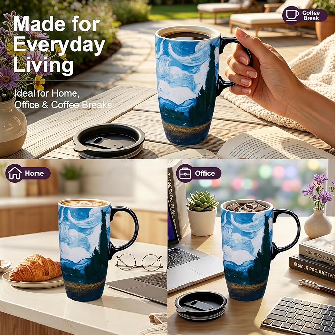 Topadorn 17oz Van Gogh Wheat Field Ceramic Travel Mug - Image 4