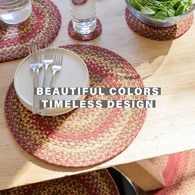 Homespice Cider Barn Dinner Table Runner Set of 2-8"x28", Rectangle, Red - Hand Braided with Jute - Rich Colors, Easy to Clean, Durable and Protects Furniture