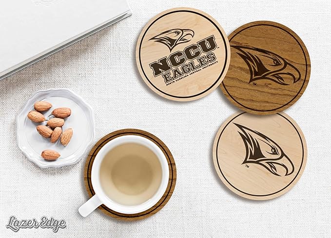 LazerEdge NC Central Eagles Wooden Coaster Set - Maple Wood - Officially Licensed Product - 4-Pack
