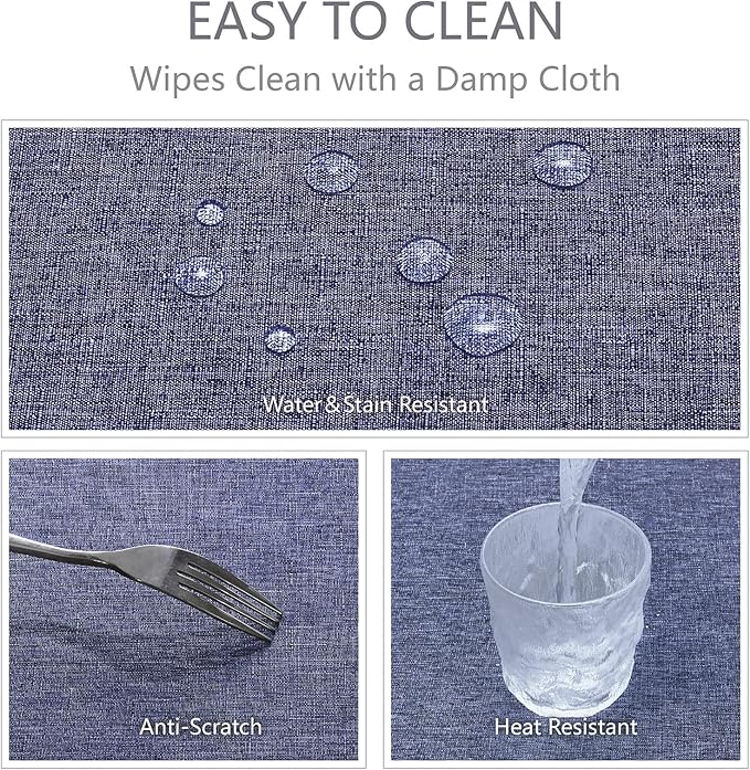 Rectangle Tablecloth Linen Textured Waterproof & Stain Resistant Table Cloth Wrinkle Free Decorative Fabric Farmhouse Table Cover for Dining/Party/Buffet/Wedding, 60 x 104 Inch, Demin Blue