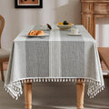 ZeeMart Contrast Linen Table Cloth Rectangle Table Cloths 52x70 Inch Mid-Stripe Grey, Farmhouse Style Heavy Weight Grey Tablecloth, Water Resistant Burlap Tablecloths