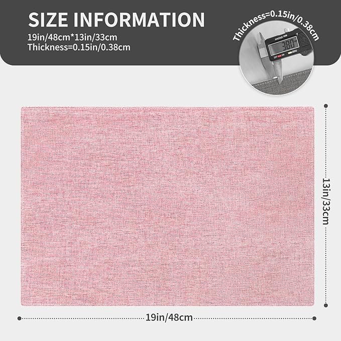 Cloth Placemats, Set of 4 Heat-Resistant Cotton Linen Blend Double Layered Machine Washable Place Mats, Wrinkle Free Thick Fabric Dining Table Mats for Indoors & Outdoors (Baby Pink, 4)