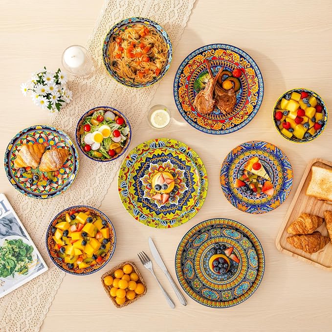vancasso 24 Pieces Plates and Bowls Set, Bohemian Style Dinnerware Sets Service - Image 5
