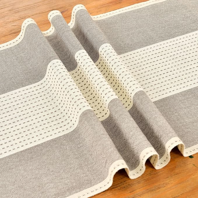 Wracra Linen Table Runner, Stripe Table Runners 48 Inches Long Coffee | - Image 2