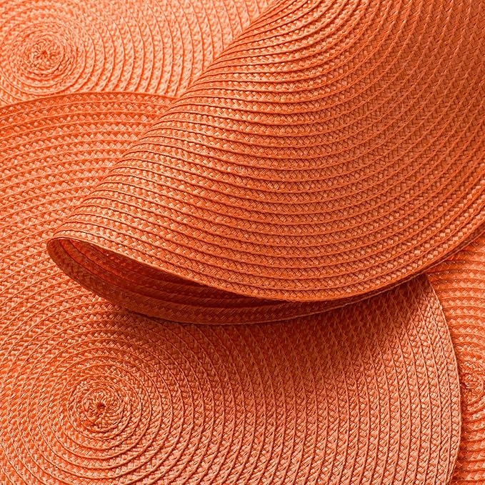 AHHFSMEI Round Braided Placemats 15 Inch Round Table Mats for Dining Tables Natural Woven Heat Resistant Place mats Set of 6 (Orange)