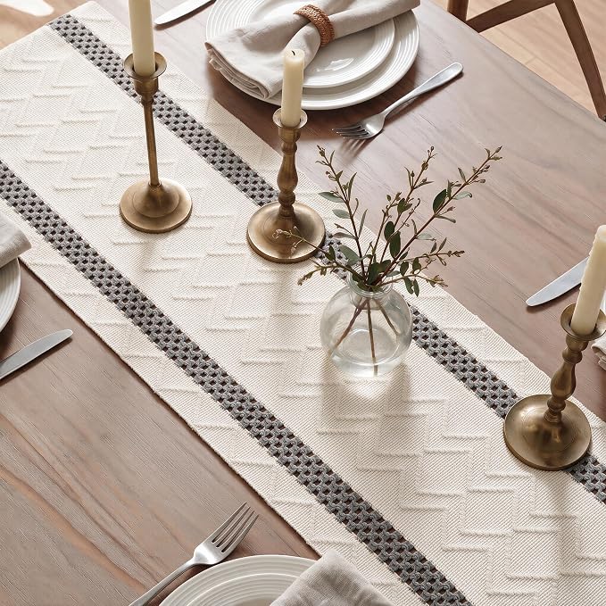 Artoid Mode Dark Grey Stripe Woven Rustic Table Runner 12x48 Inch | Holiday - Image 4