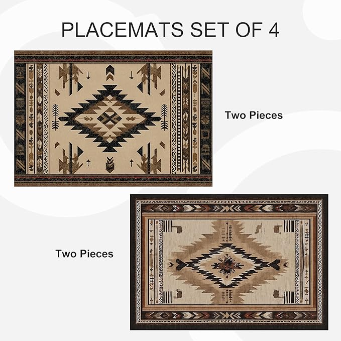 Southwestern Placemats Set of 4 Washable Table Place Mats for Dining Kitchen Party Decor