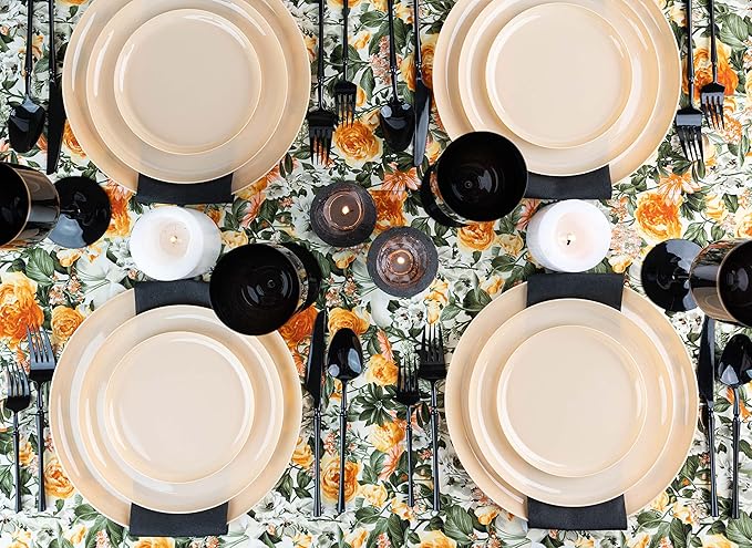 PLASTICPRO [30 Pack 10.6 Plastic Party Plates Beige Edge Collection Premium heavyweight Elegant Disposable Tableware Dishes Beige