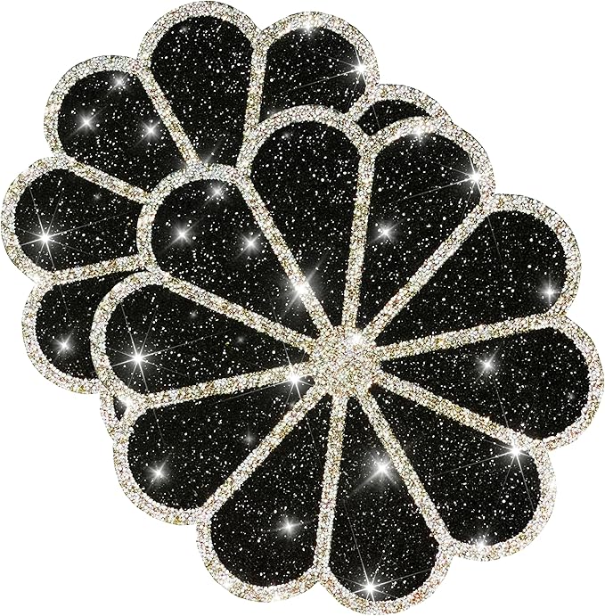 Washable Waterproof Diamond Circle Placemats for Round Tablescape Decor for Dinner and Kitchen Bling Placemats for Weddings & Special Events (Black)-2PCS