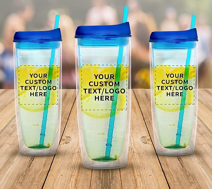 Custom Tall Orbit Acrylic Tumblers 20 oz. Set of 10, Personalized Bulk Pack - Perfect for Iced Coffee, Soda, Other Hot & Cold Beverages - Blue