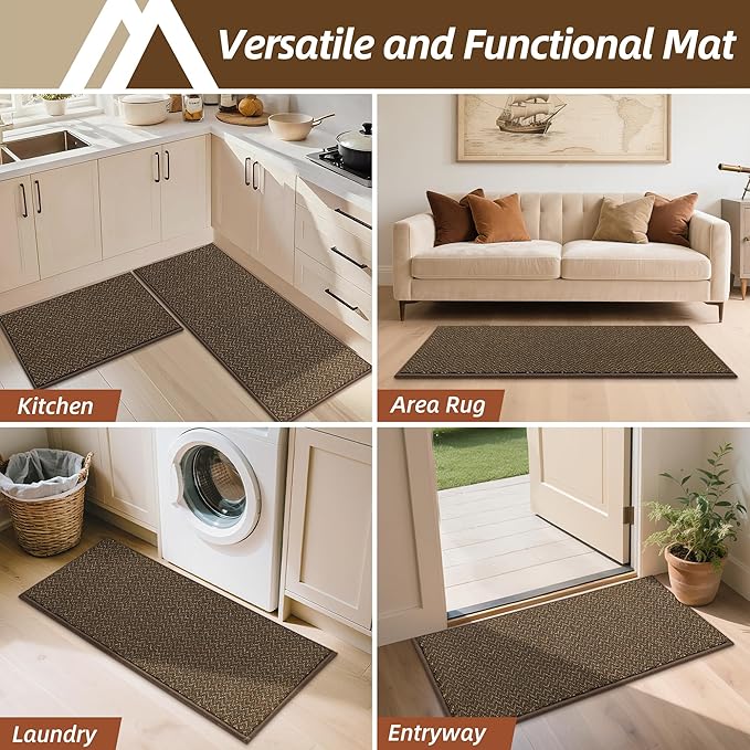 COSY HOMEER Kitchen Rugs Non Slip Washable 24"x36"+24"x60" Absorbent Kitchen Mats for Floor Stain Resistant Kitchen Runner Rug Sets of 2 Kitchen Floor Mats for Sink,Brown