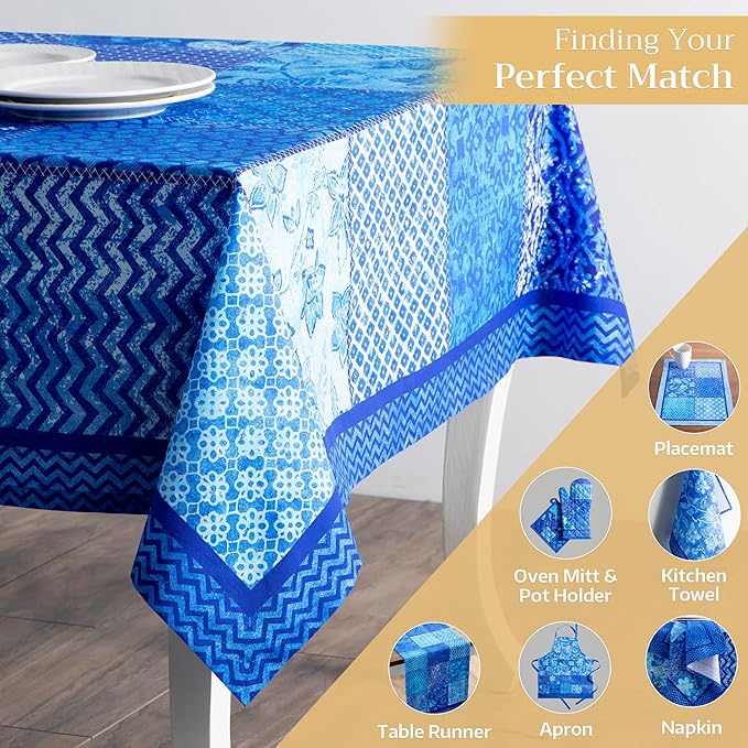Maison d' Hermine Table Cloth Rectangle Table 100% Cotton 70 x 90 Inches Tablecloth Reusable Decorative for Dining Room Farmhouse Home Valentines Day Decorations Spring Summer - Indigo Love