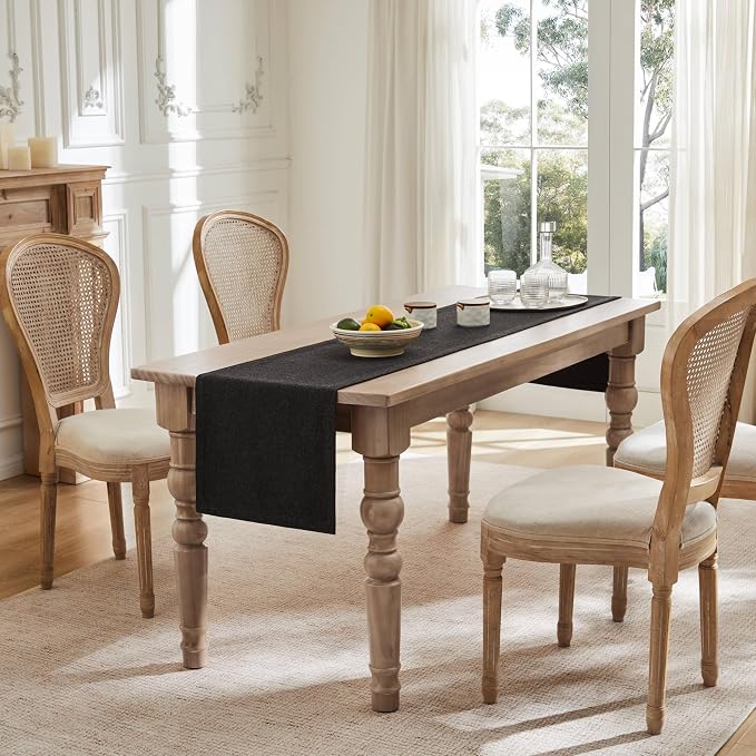 Burlap Style Farmhouse Table Runner, 14x72 Inches Black | Thick Durable Fabric - Image 3